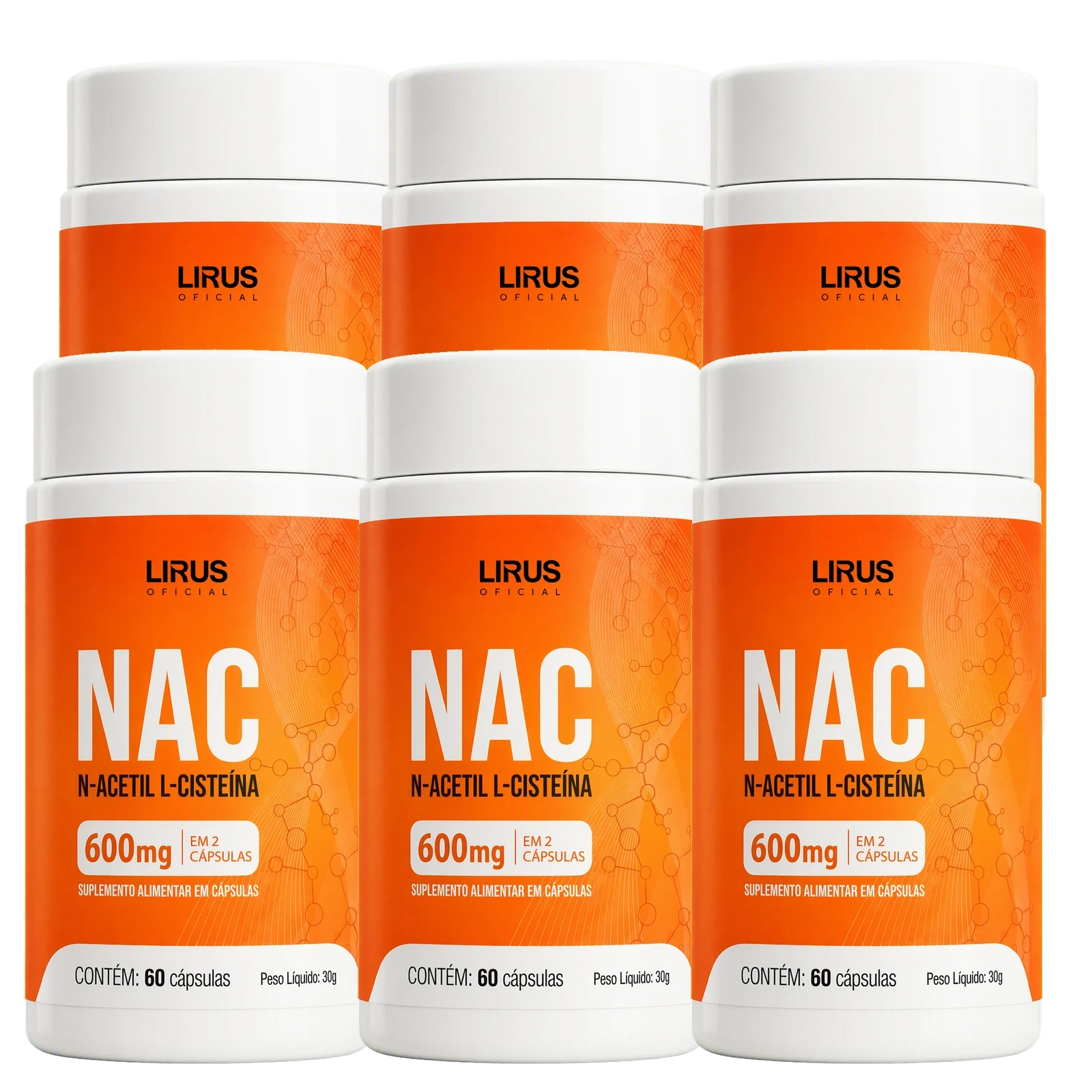 Kit com 6 frascos de NAC Lirius 600 mg